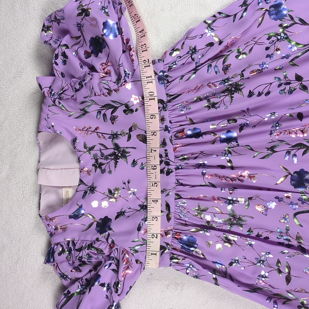 Childrensalon Lavender Floral Chiffon Gown with Puff Sleeves Size 7 - Picture 5 of 14